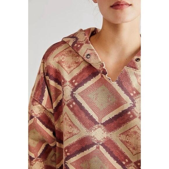 Free People Geometric Patterned Hoodie - Pink and Tan - Picture 2 of 10
